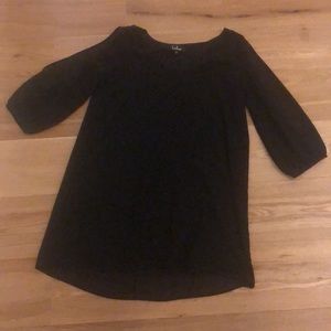 LULU'S Shifting Dears Slit Long Sleeve Chiffon Dress In Black Size L